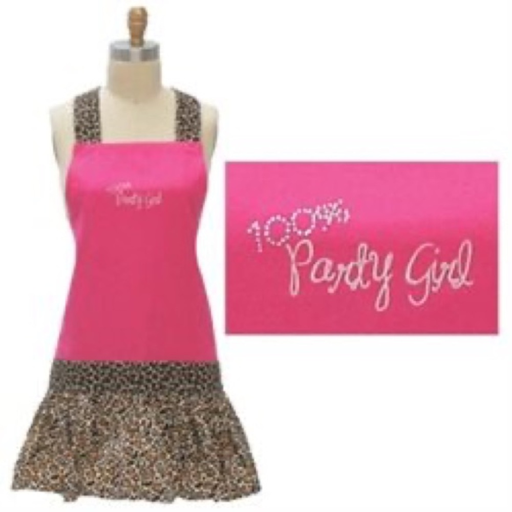 NWT F2848 women’s apron girlie frilly hot pink animal print 100% party girl